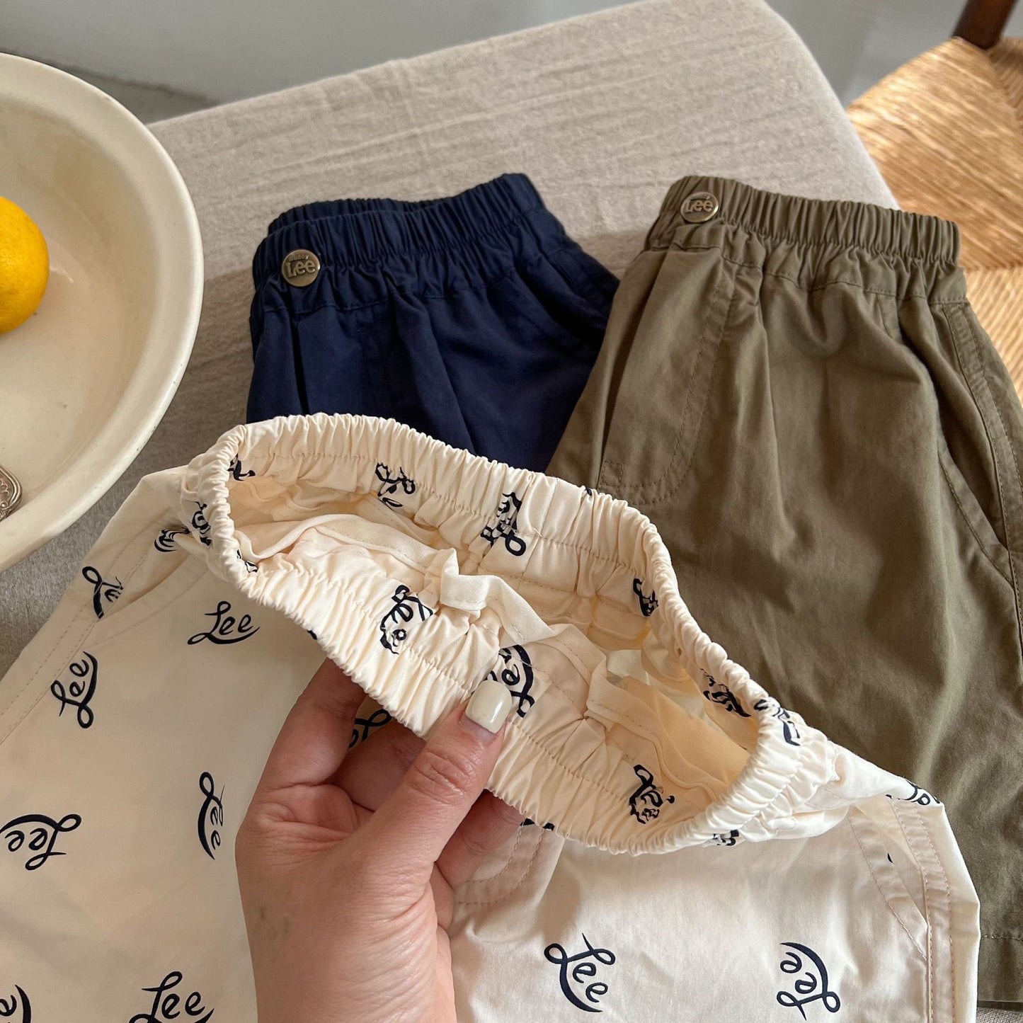 Thin children's shorts 2025 summer new men and women embroidered letter cotton pants baby Japanese fashion brand five-point pants