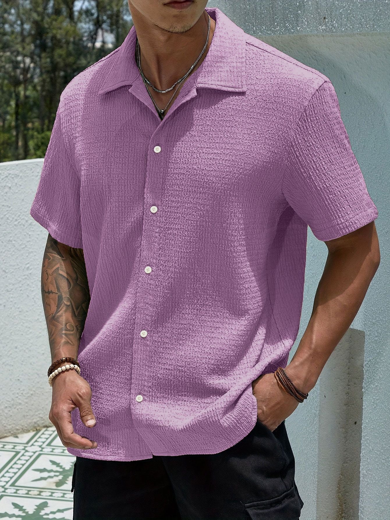 Exclusive for temu shein amazon cross-border foreign trade men's shirt 2024 summer new men's solid color short