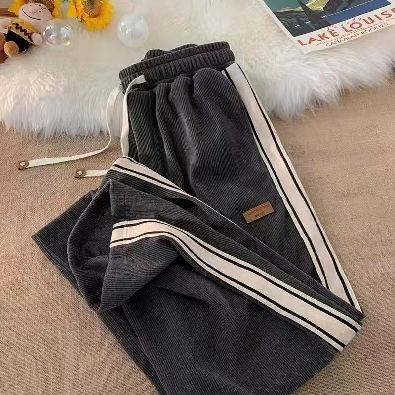 Corduroy pants men's spring autumn teenager loose straight wide-leg pants trend boys athleisure trousers men