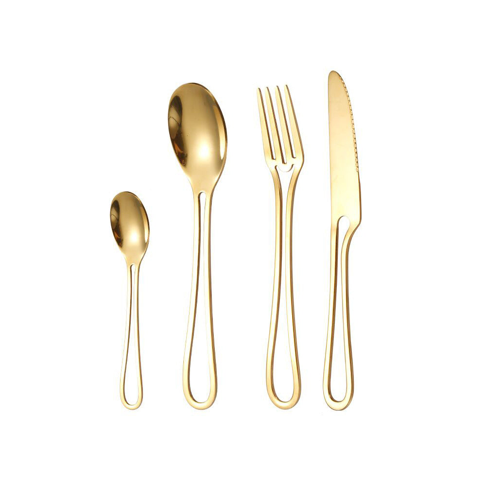 Cross-border stainless steel cutlery set Cutlery set with hollow handle knife, fork and spoon four-piece set Creative steak knife and fork Western cutlery