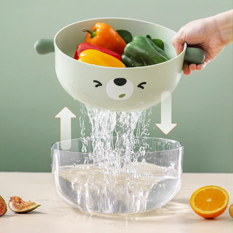 Draining basket double-layer thickened creative multi-functional living room fruit and vegetable kitchen washing basin fruit plate cute artifact kitchen