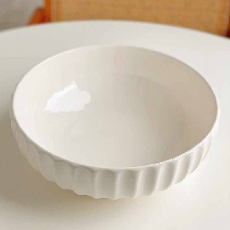 10 inch large soup bowl king size household ceramic simple snail flour vertical grain large bowl instant noodle bowl 8 inch white