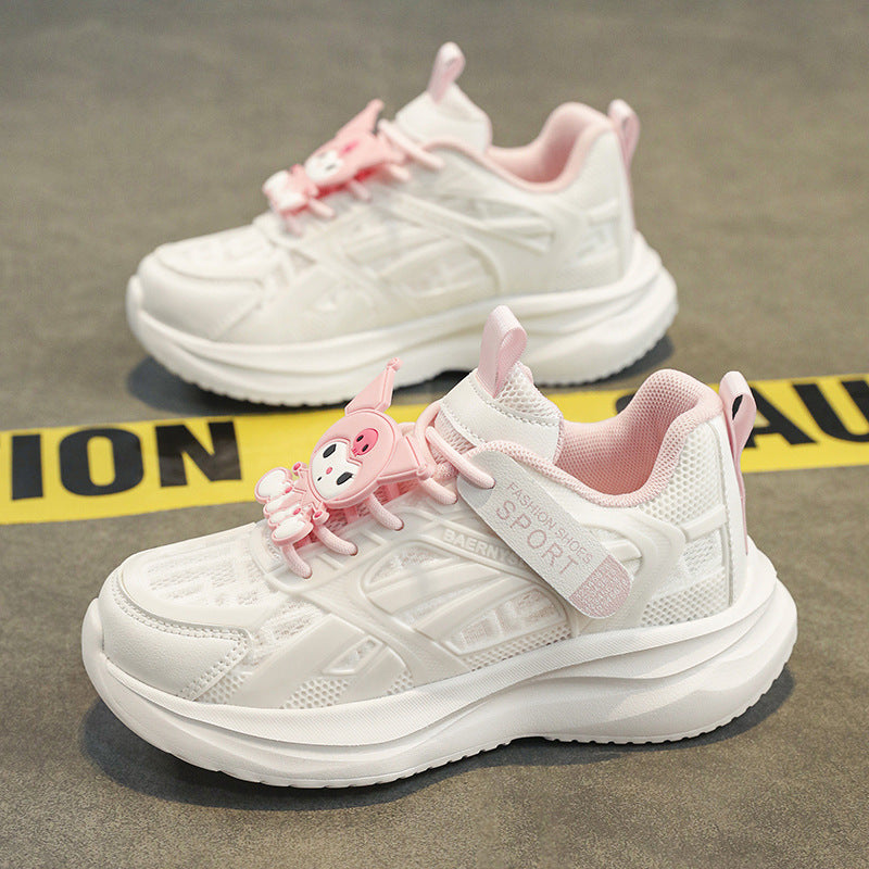 Summer girls' sneakers, mesh breathable single shoes, outdoor casual shoes, telescopic buckle running shoes for middle school students, and primary school students