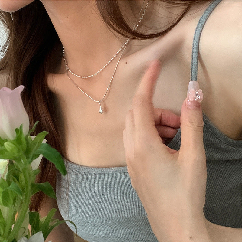 Simple and versatile, double-layered water drop necklace, female cold style, personality temperament, high-end sense of rice, clavicle chain, ins necklace