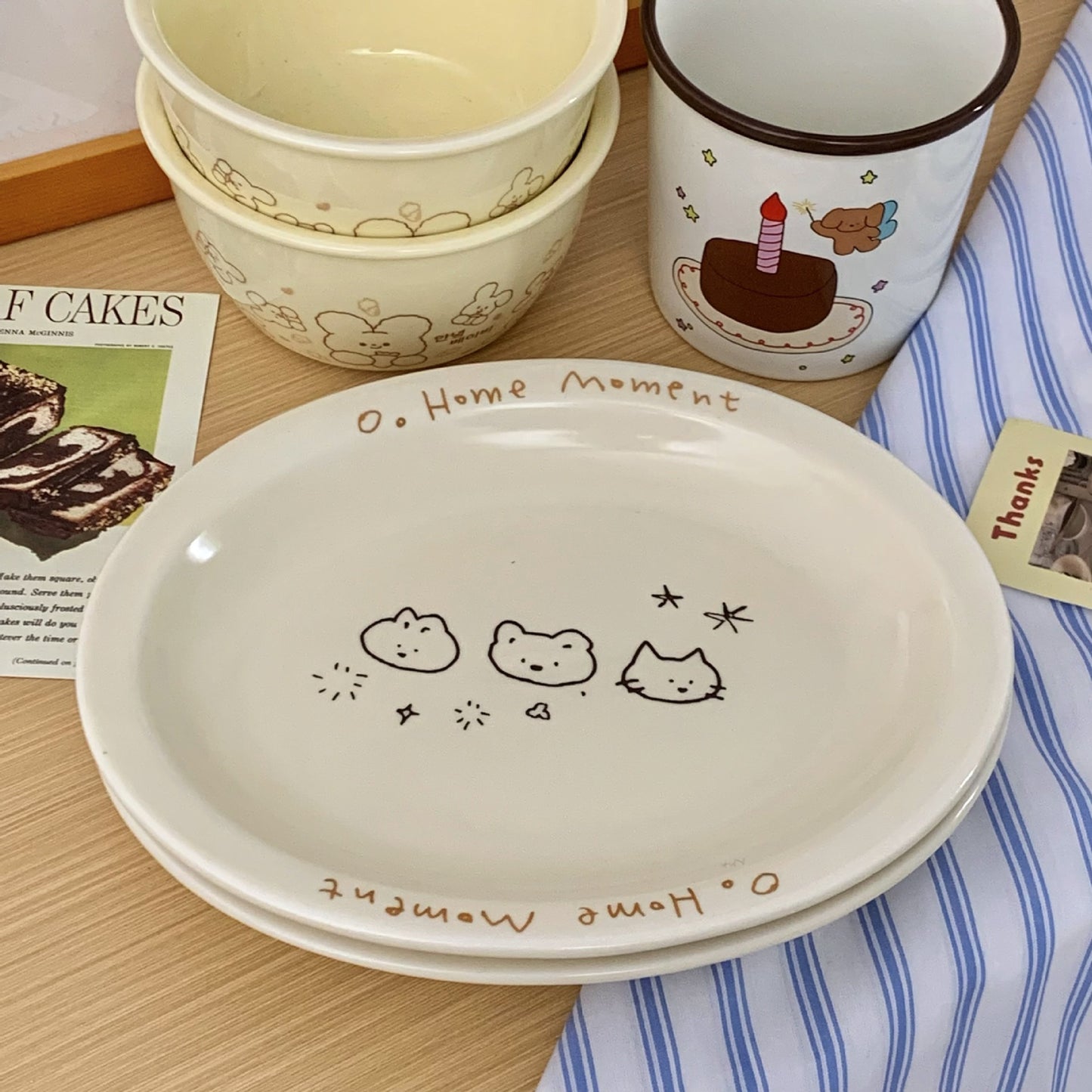 Cream star cat ins style Korean illustration animal disc high-value salad breakfast fruit dessert plate