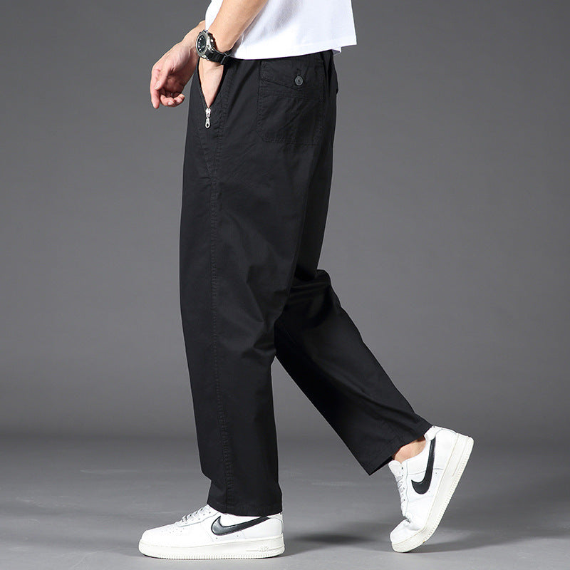 Summer 2025 Thin Casual Pants Men's Loose Straight Plus Size Wide Leg Teen Khaki Business Cargo Pants