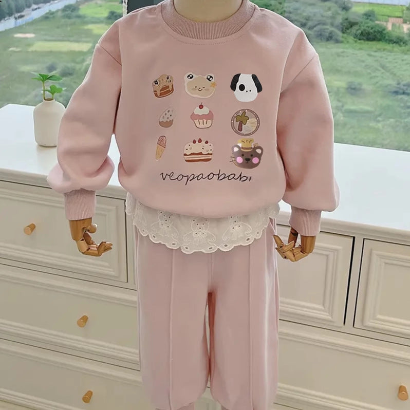Girls' sweatshirt set spring and autumn 2025 new children's casual fashion autumn baby cotton foreign autumn clothes sports