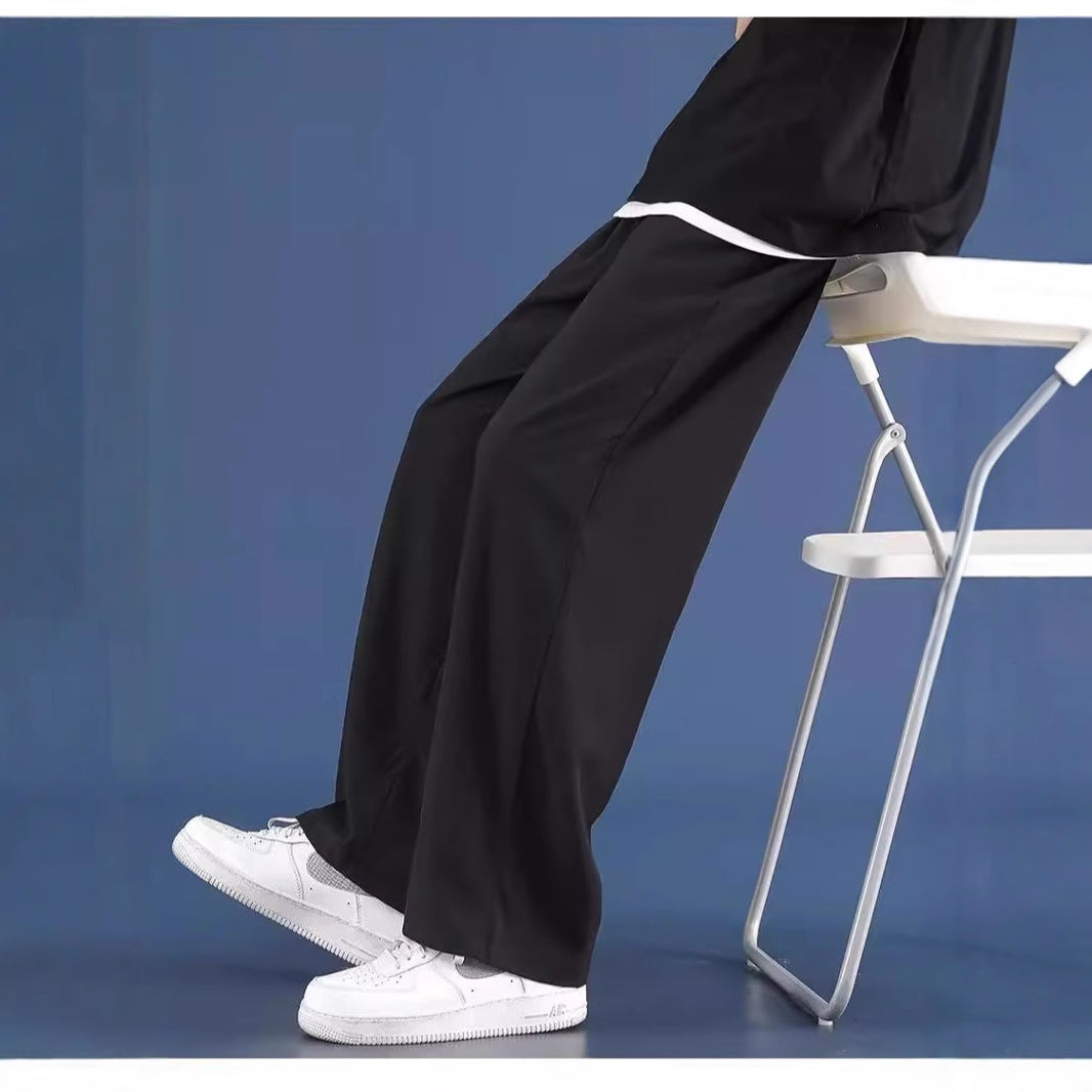 Summer ice silk quick-drying pants men's ins trend anti-wrinkle feeling straight wide-leg pants athleisure trousers