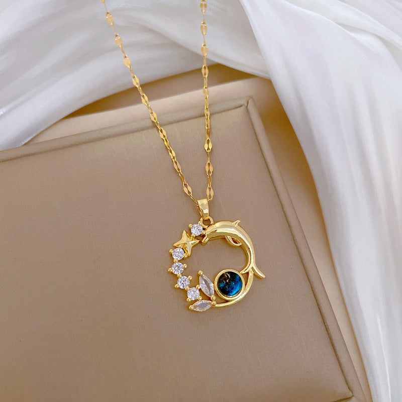 Starry Sky Planet Light Luxury Temperament Gorgeous Full Diamond Necklace Women's Versatile Clavicle Necklace Temperament Light Luxury Niche Design Sense