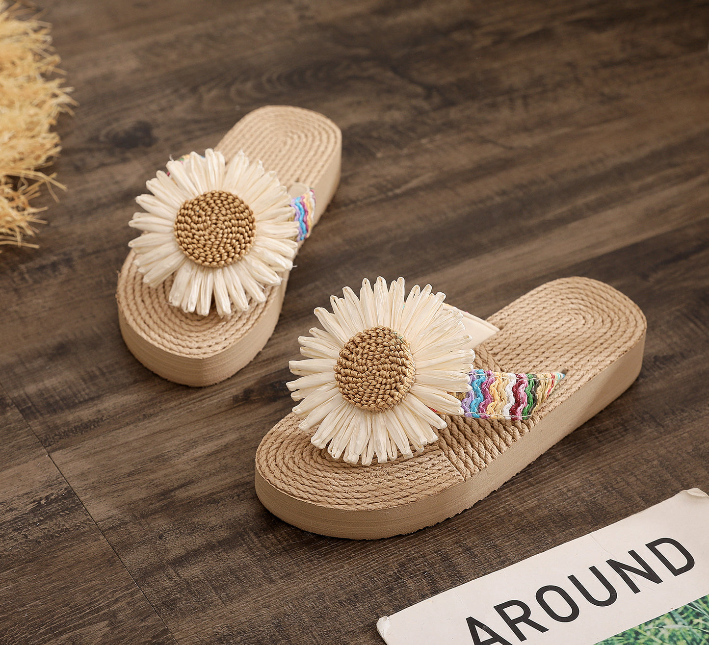ins summer new children's flip-flops, girls' ethnic beach shoes, clipped-footed sandals, women's flower slippers, women's external wear
