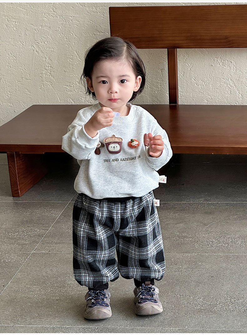 Baby boy Korean version autumn two-piece set of infant ins sweatshirt pants set baby foreign style A cartoon clothes