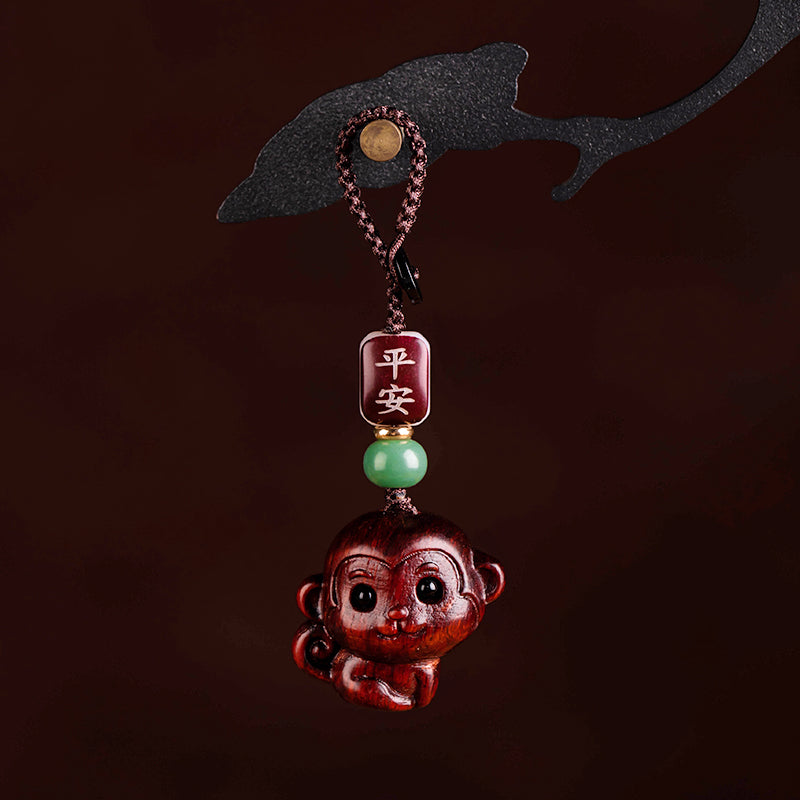 Sandalwood zodiac monkey car keychain pendant delicate and cute safe mobile phone chain pendant male and female couple little monkey gold