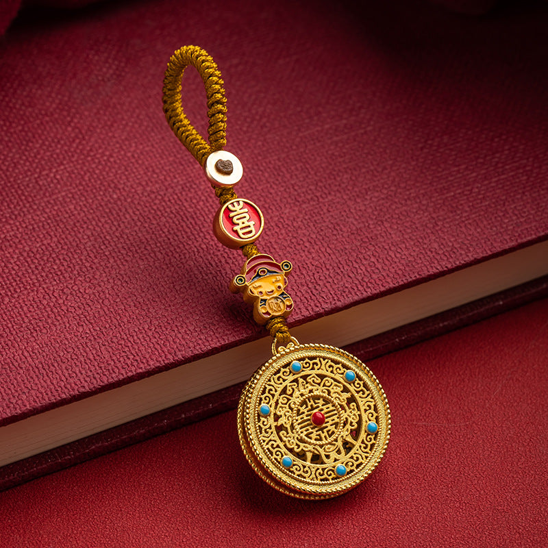 The ancient style of the national tide, the ancient method, the golden five blessings, the consummation, the car key chain, the pendant, the God of Wealth, the peace bag, the sand gold ornament, the round medallion