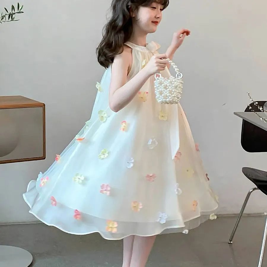 Girls Skirt Summer Style 2025 New Foreign Style Children's Clothes Girls Summer Mesh Vest Skirt Children's Summer Dress