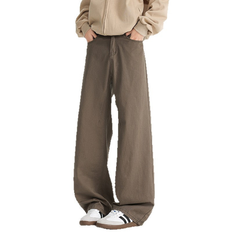 Muyuan Men's Maillard Cleanfit Vintage Casual Pants Unisex Versatile Loose Straight Long Pants
