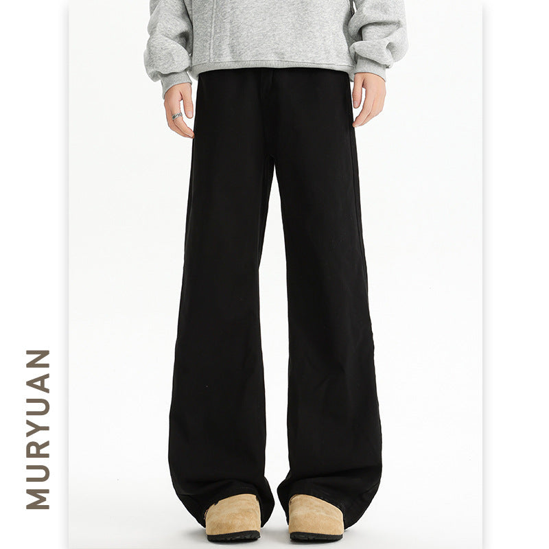 Muyuan Men's Maillard Cleanfit Vintage Casual Pants Unisex Versatile Loose Straight Long Pants