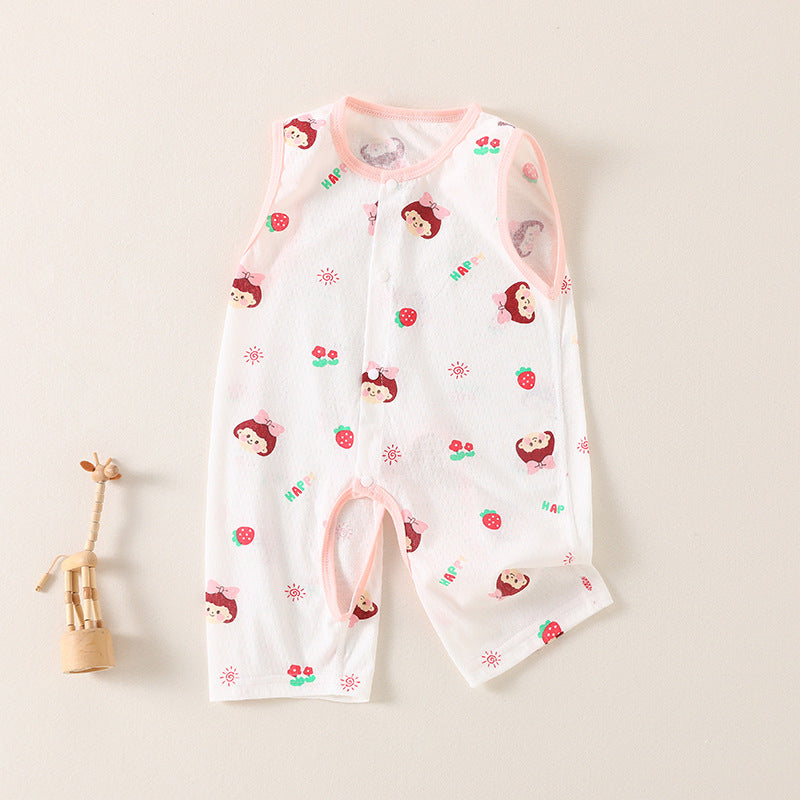 Baby one-piece clothes, cotton mesh, summer style, thin newborn camisole, Ha coat, crawl clothes, sleeveless baby