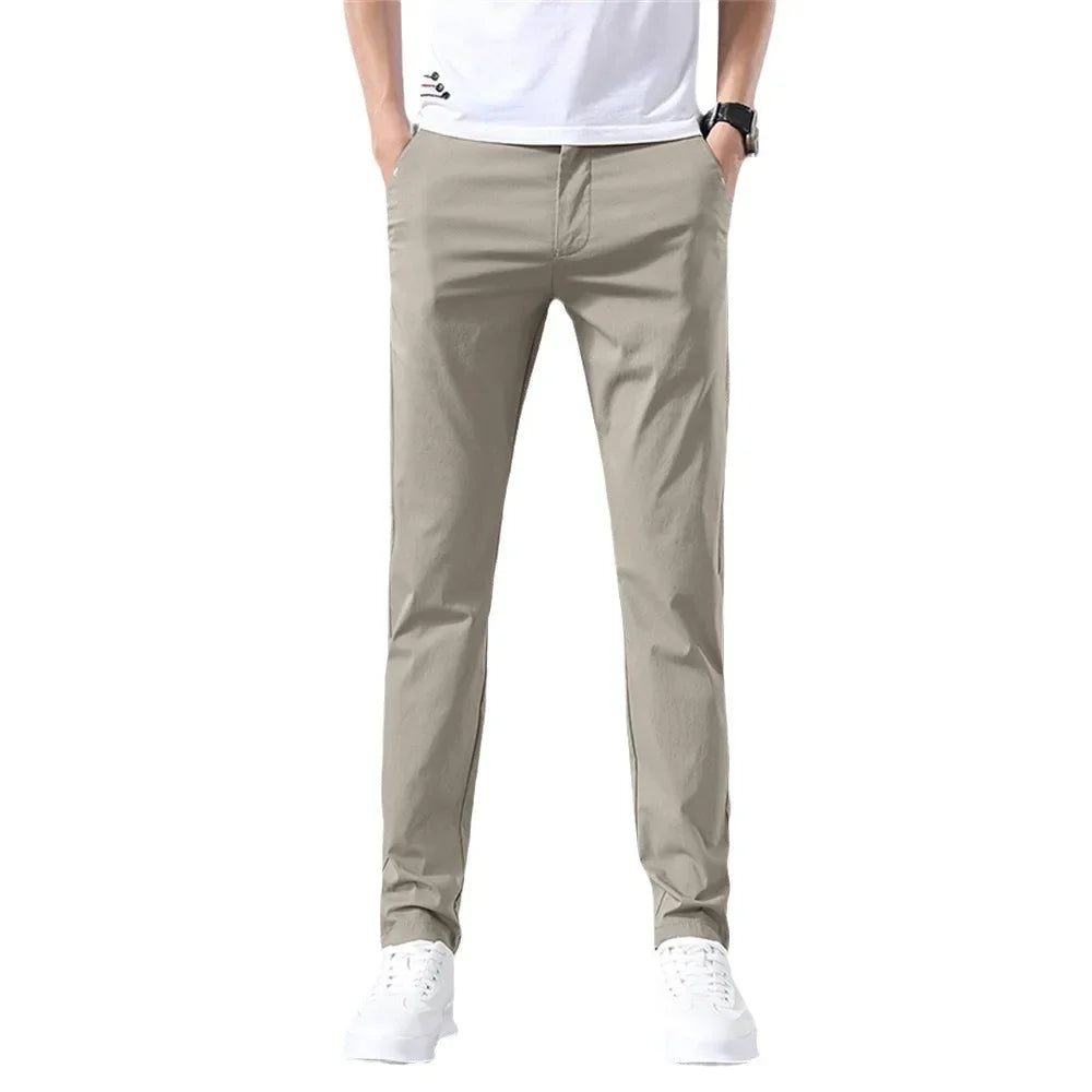 Ice silk casual trousers, men's summer thin trousers, sun protection, quick-drying straight, stretch cargo pants, abrasion resistant work pants