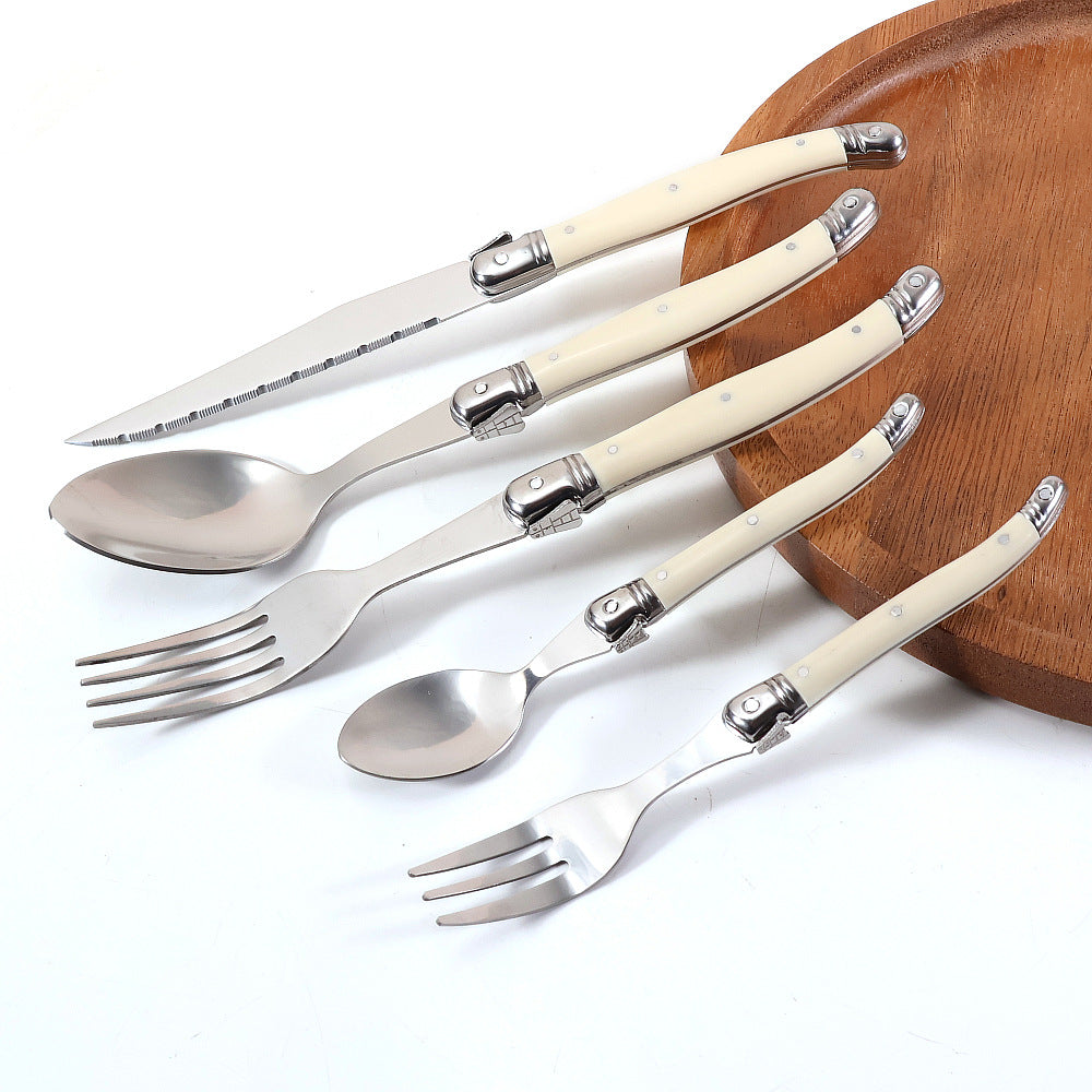 Factory spot stainless steel cutlery western food knives and forks spoon plastic handle cutlery set daily western food knives and forks