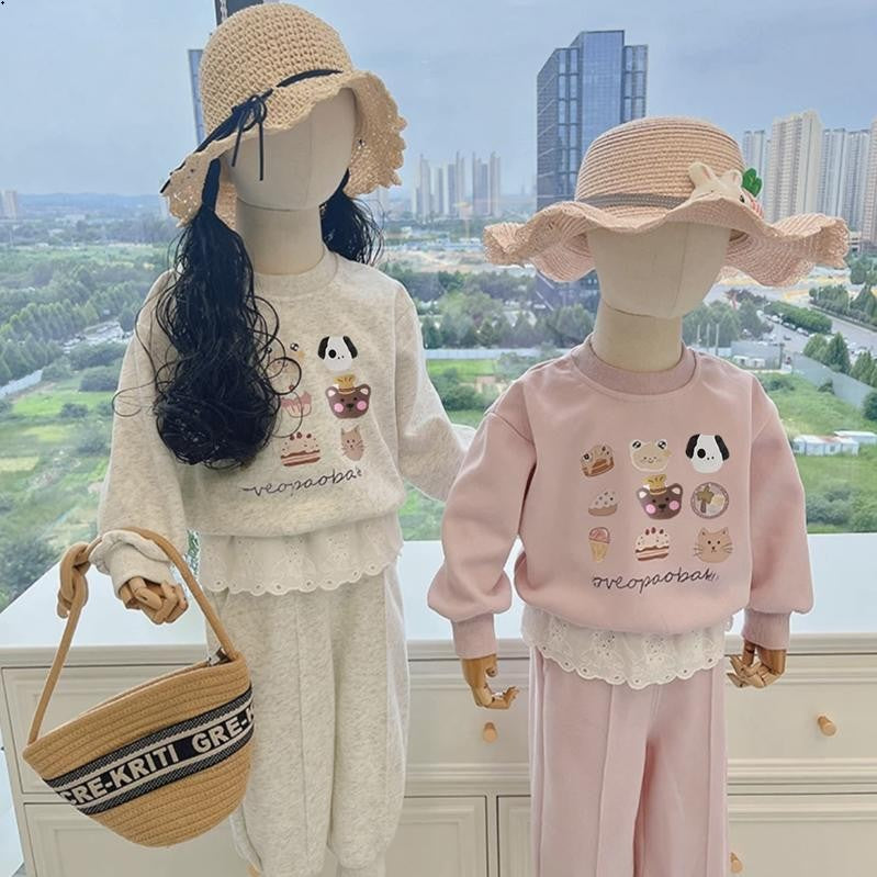 Girls' sweatshirt set spring and autumn 2025 new children's casual fashion autumn baby cotton foreign autumn clothes sports