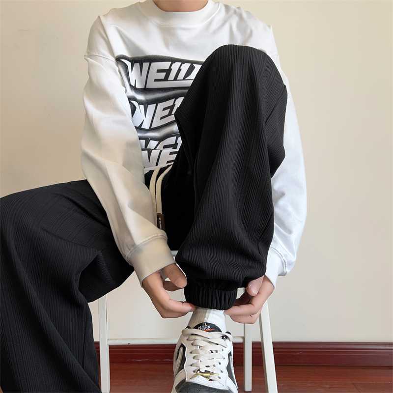 High-quality ice silk pants, men's trend, summer thin, versatile, drape, straight, wide-leg, casual trousers, off-white pants