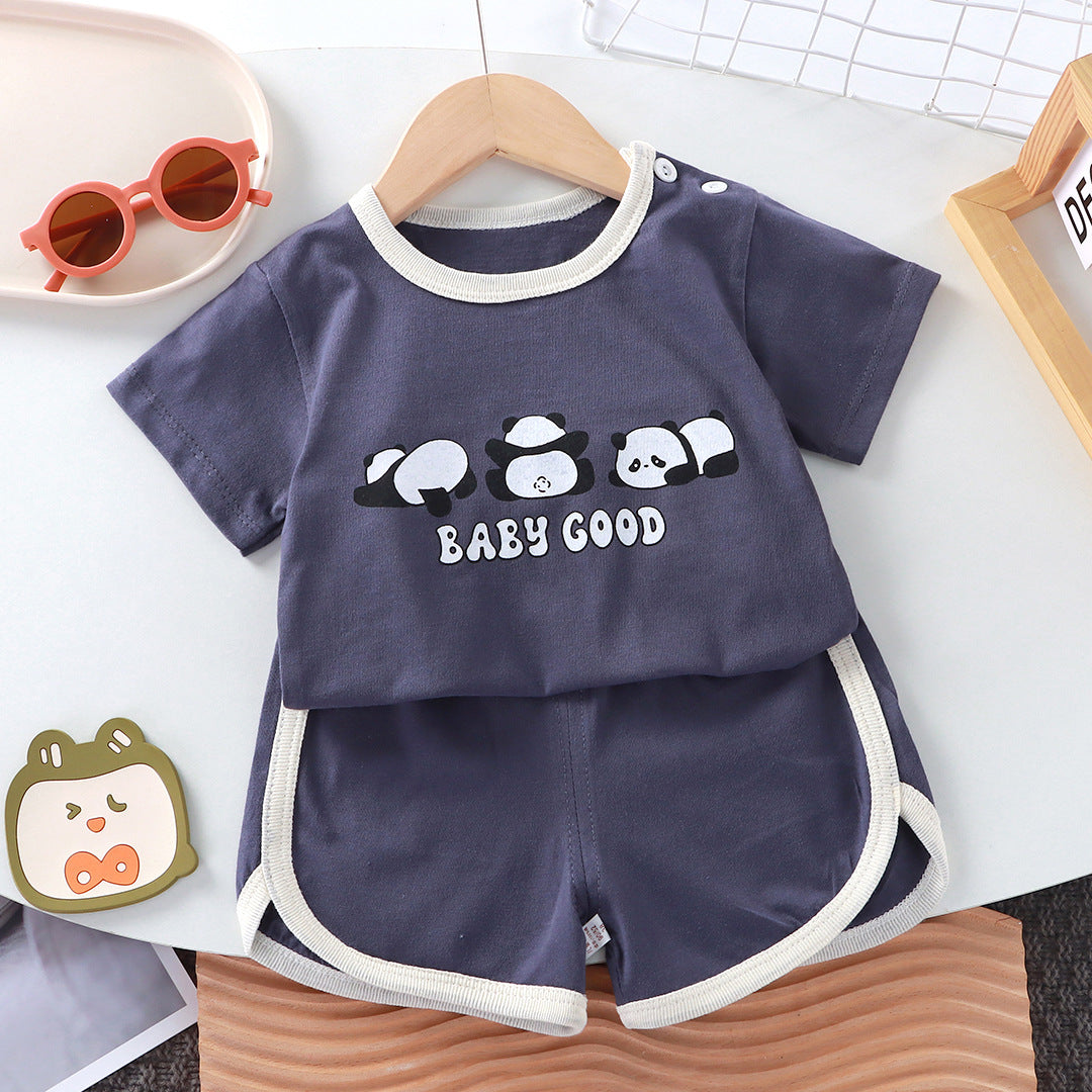 Children's short-sleeved set baby summer T-shirt two-piece set of pure cotton sports and casual clothes for children and children