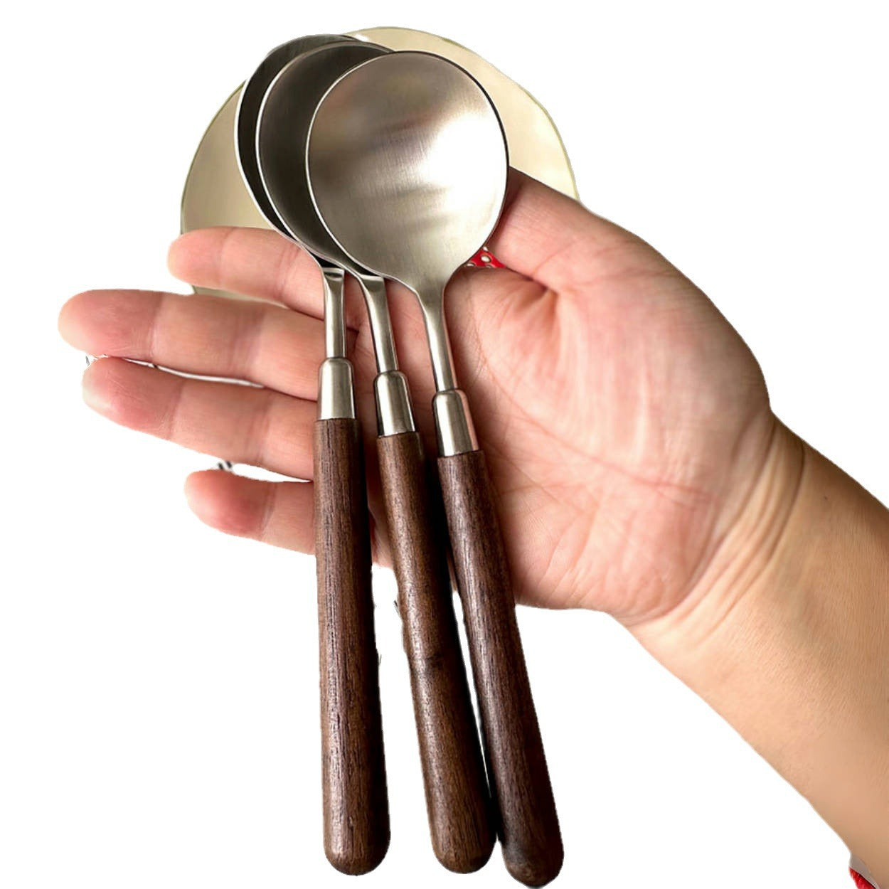Retro imitation walnut spoon brushed western tableware stainless steel round head soup spoon spoon household japanese dinner spoon wholesale