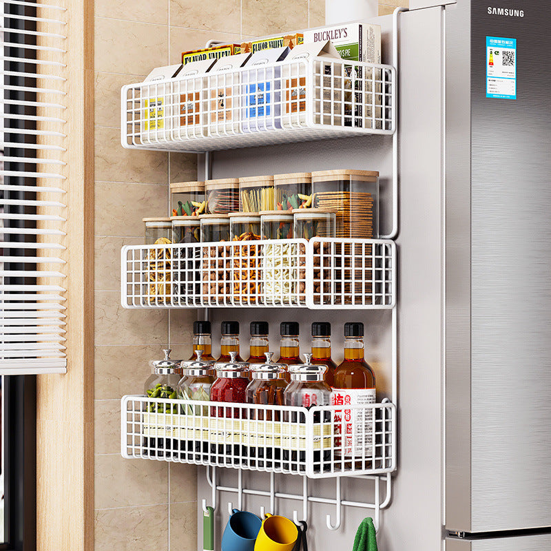 Seasoning, plastic wrap, multi-function storage rack, side hanger, kitchen paper towels, refrigerator, household goods storage bag