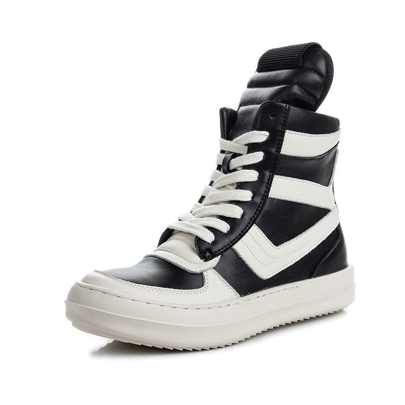 ro inverted triangle leather casual shoes for men and women couples hip-hop shoes 20 autumn and winter thick-soled Korean high-top personality short boots