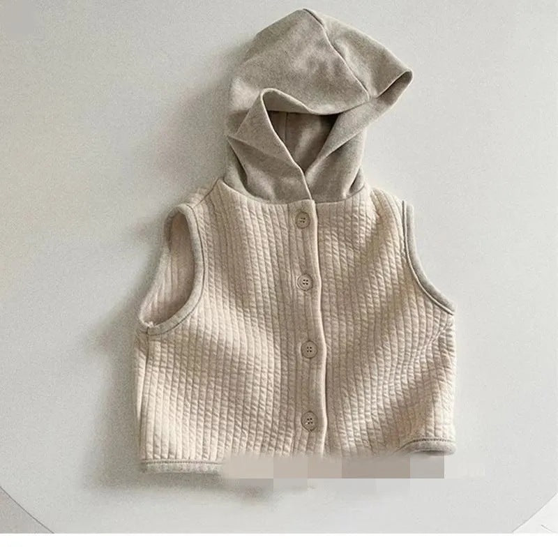 Korean version of children's clothing 2023 spring children's vest spring and autumn wear Han Fan baby baby hooded shoulder vest horse clip