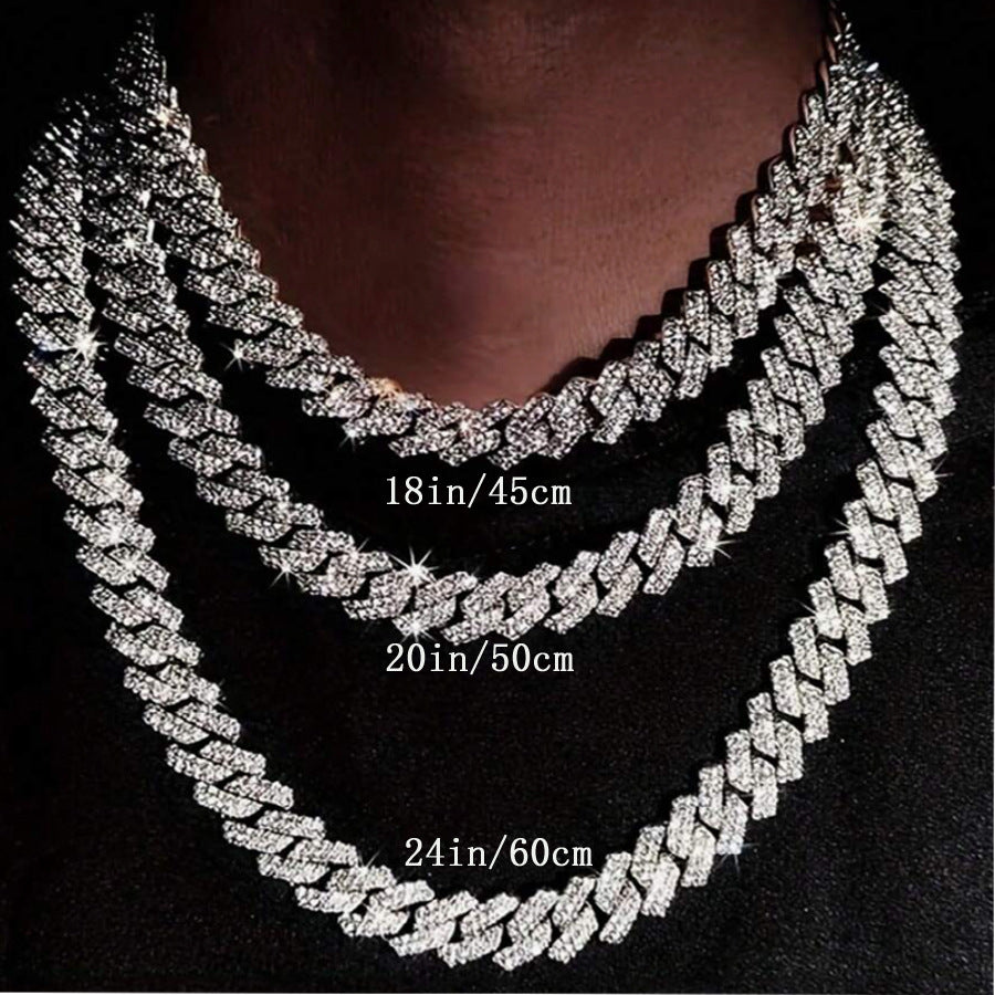 European and American alloy long double row full of diamonds Cuban chain men's hip hop line jewelry necklace wholesale bracelet women