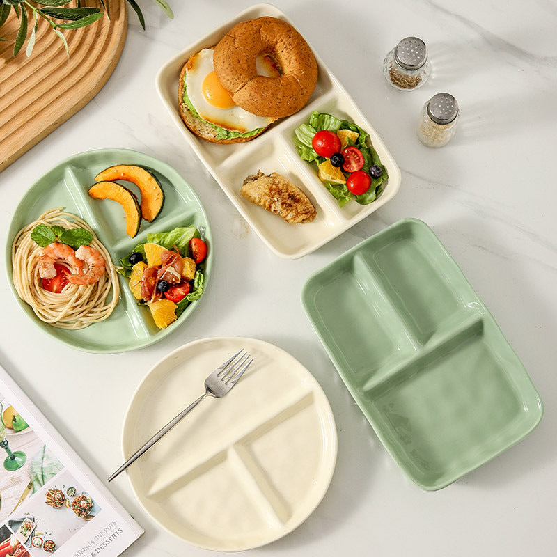 Simple ceramic partition dinner plate creative home children's breakfast plate adult fat loss quantitative compartment dinner plate fruit plate