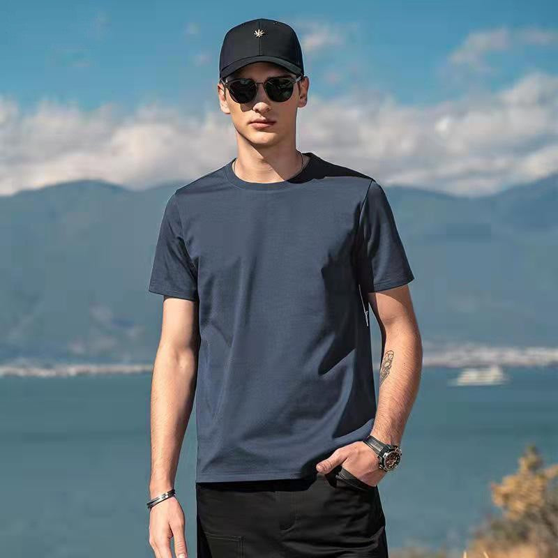 Cool ice silk cotton men's short-sleeved T-shirt summer white half-sleeved men's solid color mercerized t-shirt bottoming shirt