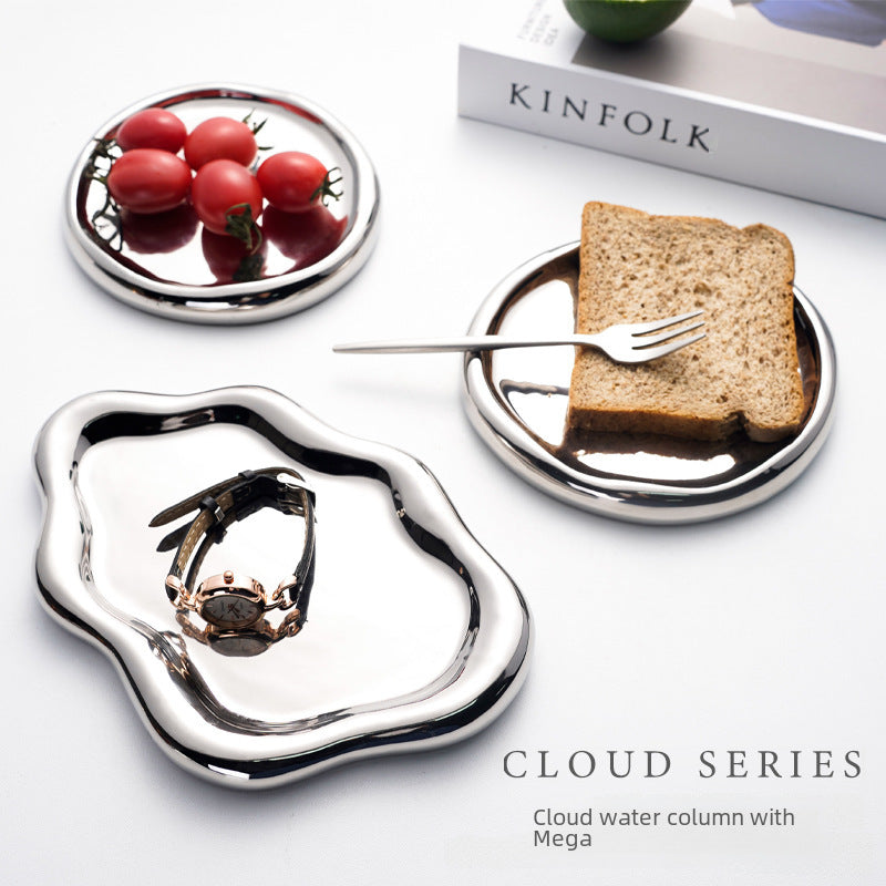 Byron ins galvanized silver tray photo props jewelry storage tray display plate light luxury ceramic jewelry ornaments