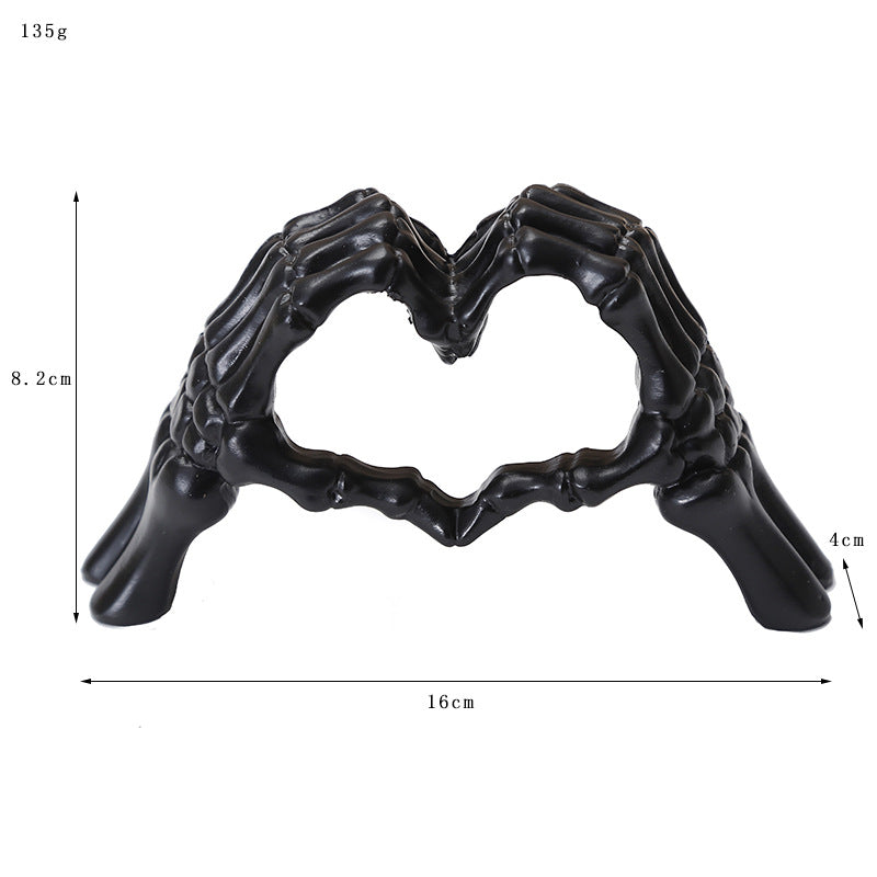 Cross-border Halloween Skull Ornament Heart Gesture Resin Crafts Home Bedroom Table Decoration Gift Wholesale