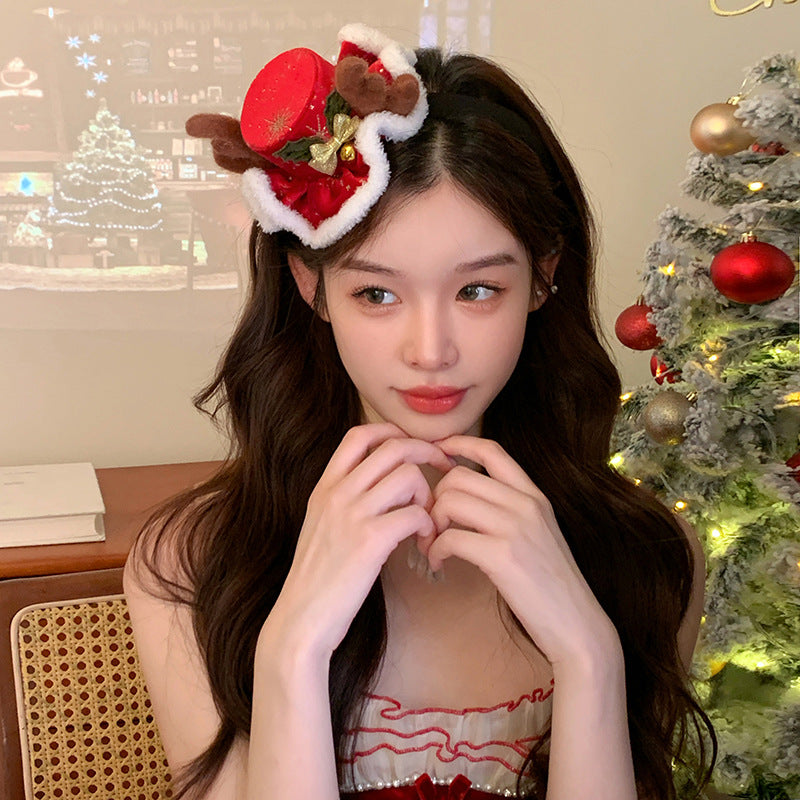 Christmas forest antler hat hairpins with cute plush three-dimensional Santa hat headdresses with sweet hairpins