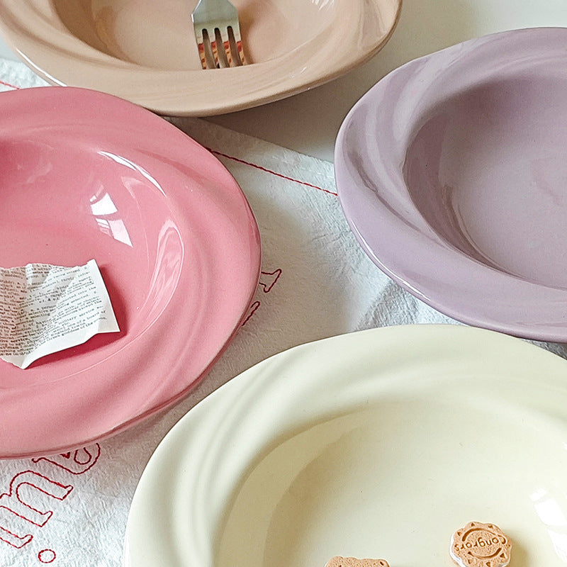 ins style cute ceramic tableware, high-value plates, vegetable plates, pasta plates, Western plates, household high-end dessert plates