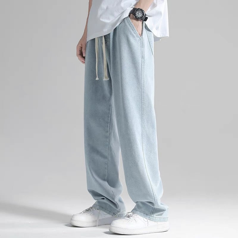 Straight leg jeans men's summer 2022 thin fashion brand loose drop wide leg drape mop pants casual pants