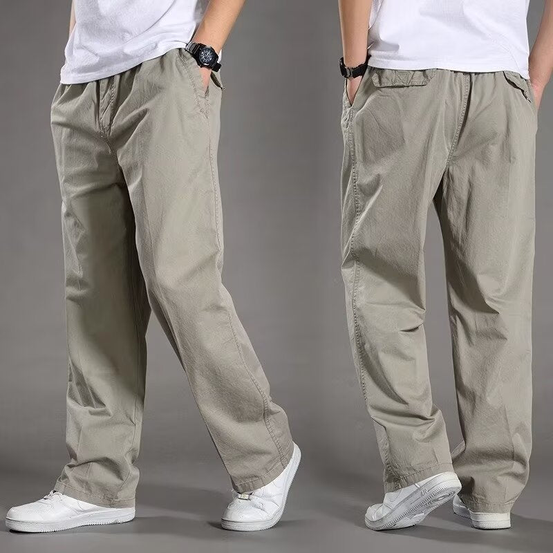 2025 New Men's Loose Plus Size Cotton Pants Oversized Cargo Straight Pants Outdoor Casual Pants Men