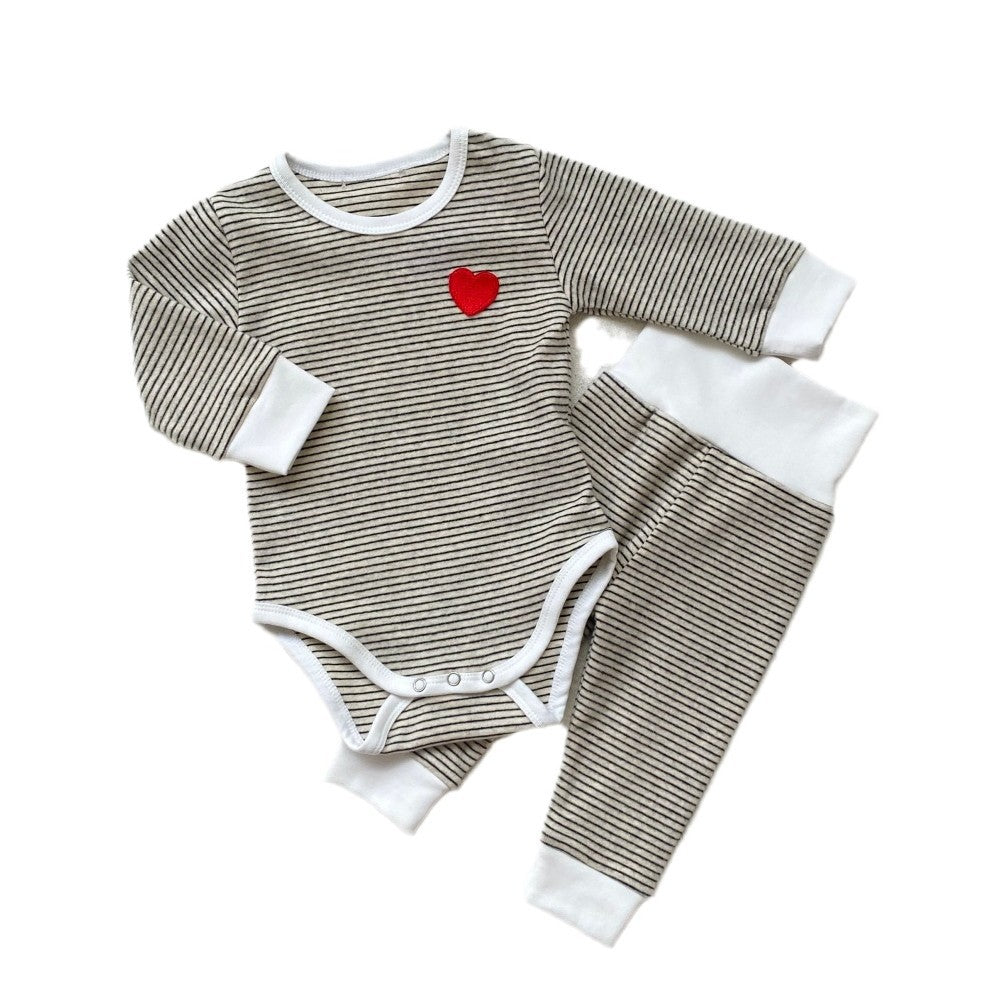 Newborn clothes A baby striped triangle crawling suit + high-waisted belly pants + headband three-piece baby suit