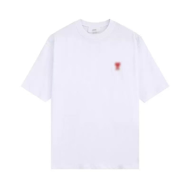 AMI &EANM2025 Hot Selling T-Shirt Men's Heart Embroidery Loose Dropped Sleeves Summer Fashion Short Sleeve Top