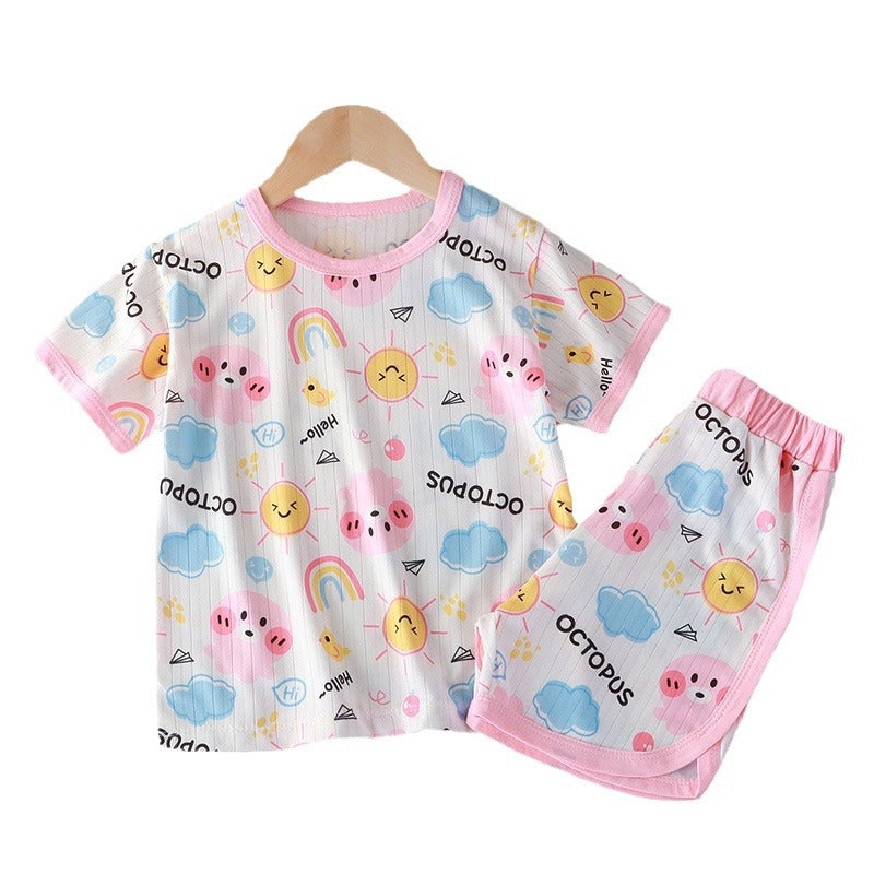 Kids short sleeve set girls summer clothes thin home Korean version children's clothing baby boy t-shirt summer clothes wholesale
