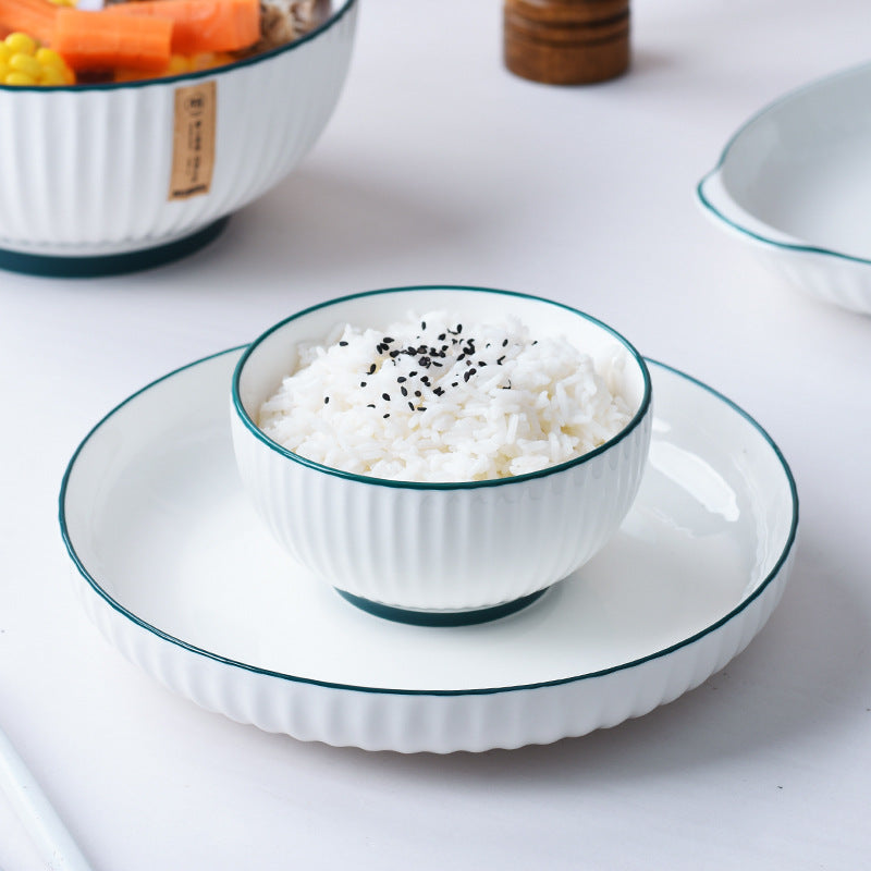 Japanese-style rice bowl, household ceramics, creative high-value ins, wind, high temperature resistant small bowl, vertical grain small soup bowl, instant noodle bowl