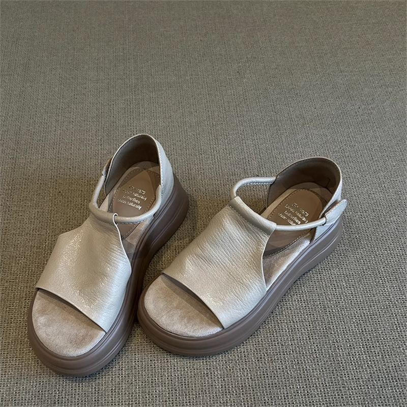 Sheepskin version ~ retro casual platform open toe sandals women's summer new versatile soft sole heightened beach Roman shoes