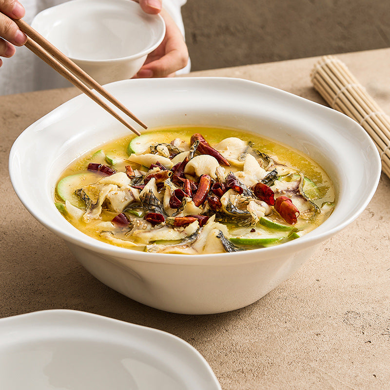 Flowers, boiled sauerkraut, fish, large pots, deep soup bowls, household high-quality tableware, ceramic noodle bowls, rice bowls, single large size