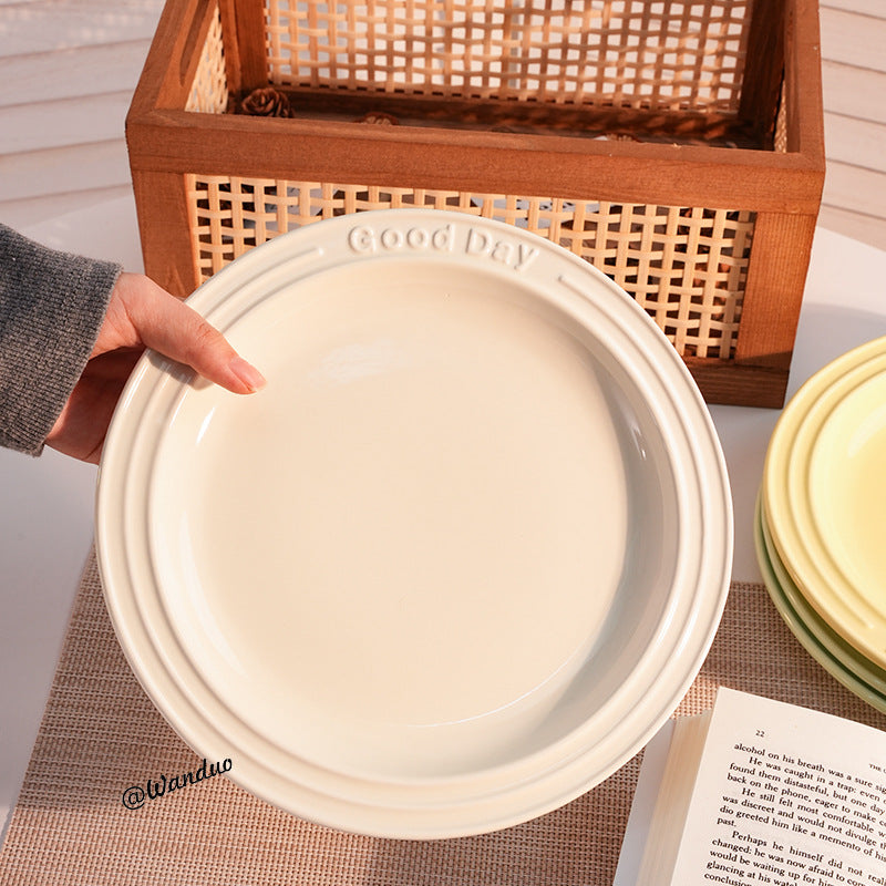 ins style relief letter plate creamy style milk Western food pasta steak dessert cake plate has good texture and appearance