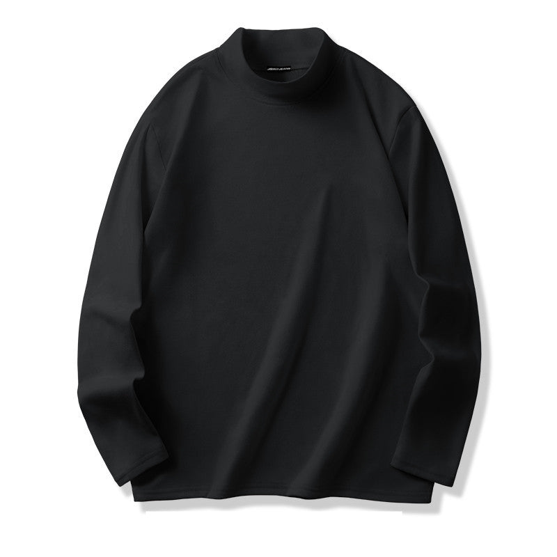 De velvet semi-high neck base shirt men's autumn with coat suit with fleece mature and stable men's long-sleeved t-shirt