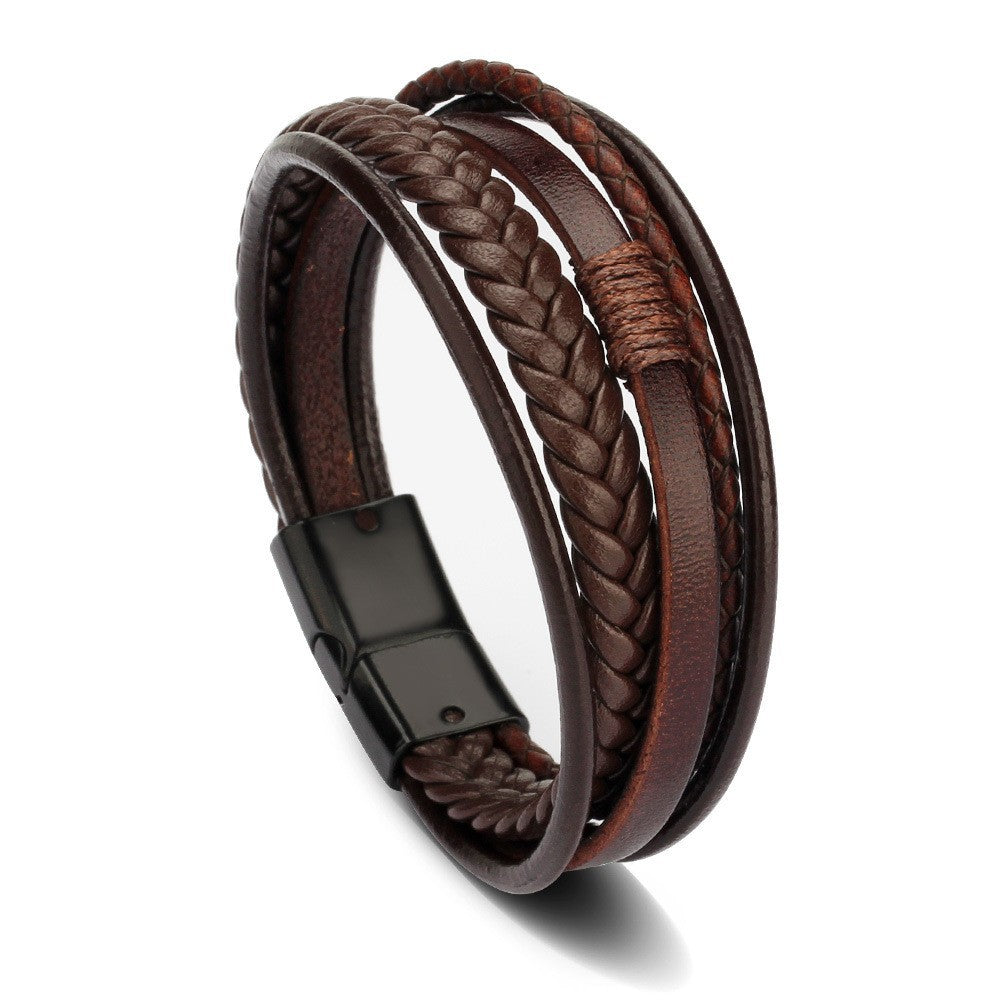 Cross-border hot selling original European and American jewelry fashion leather rope hand-woven bracelet men's bracelet ethnic style jewelry