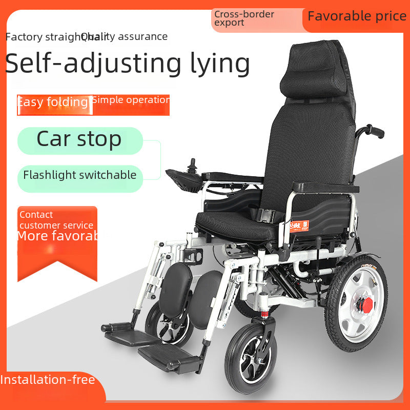Export electric wheelchair cart foldable lightweight elderly disabled intelligent adjustment automatic full lying four-wheeled scooter