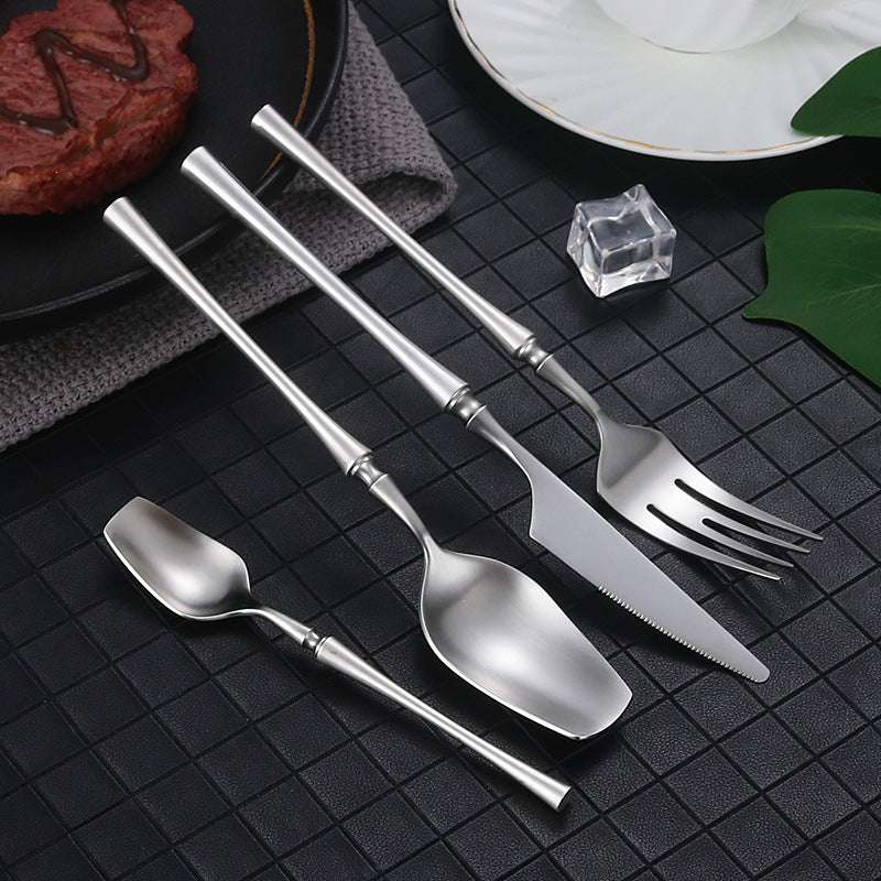304 stainless steel cutlery set flat head small waist knife, fork and spoon four-piece set of glossy matte stainless steel cutlery
